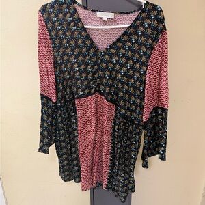 Suzanne Betro Black and Pink Floral V-Neck Blouse